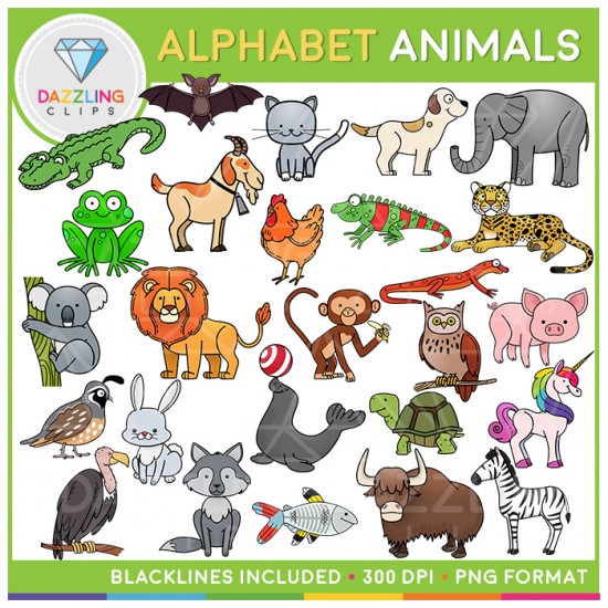 Animals Alphabet Clipart (Beginning Sounds Clipart)