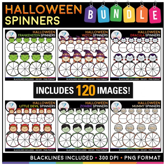 Halloween Spinners Clipart BUNDLE! 120 images!