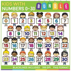 Kids with Numbers Clip Art MEGA Bundle (0 to 30) 