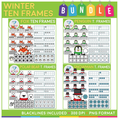Winter Ten Frames Clip Art BUNDLE! - 186 Images!