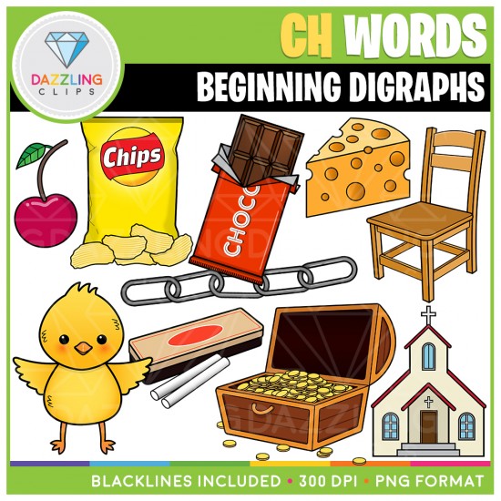 Beginning Digraphs CH Words Clip Art