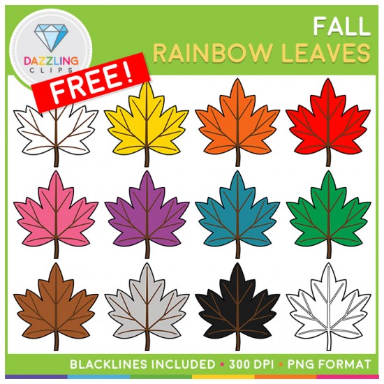 FREE Fall Rainbow Leaves Clip Art