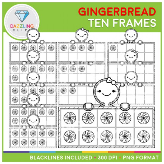 Christmas Gingerbread Ten Frames Clip Art