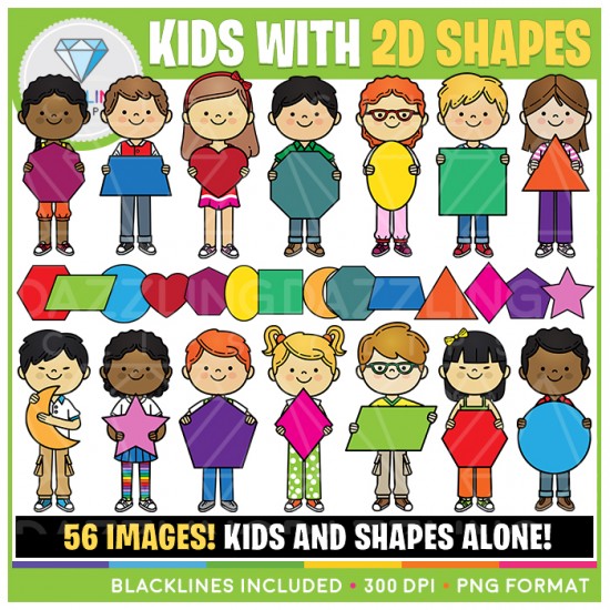 Kids with 2D Shapes Clip Art