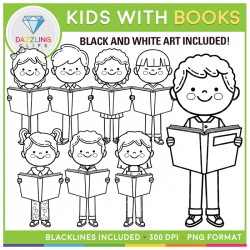 Kids with open books Clip Art