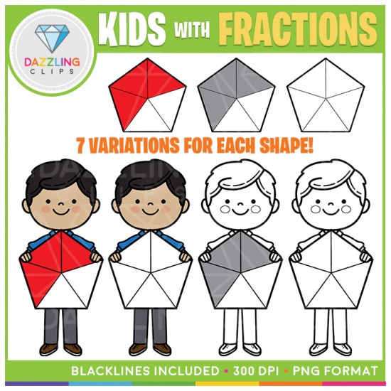 Kids with Fractions Clip Art