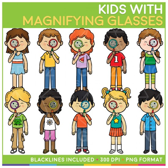 Kids with Magnifying Glasses Clip Art