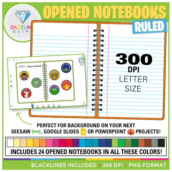 Opened Notebooks Clip Art (Ruled)