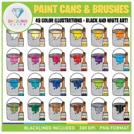 Rainbow Paint Cans and Brushes Clip Art