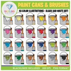 Rainbow Paint Cans and Brushes Clip Art
