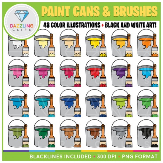 Rainbow Paint Cans and Brushes Clip Art