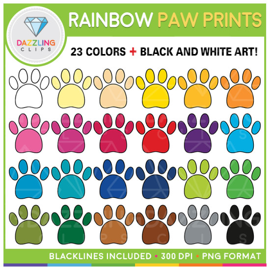 Rainbow Paw Prints Clip Art
