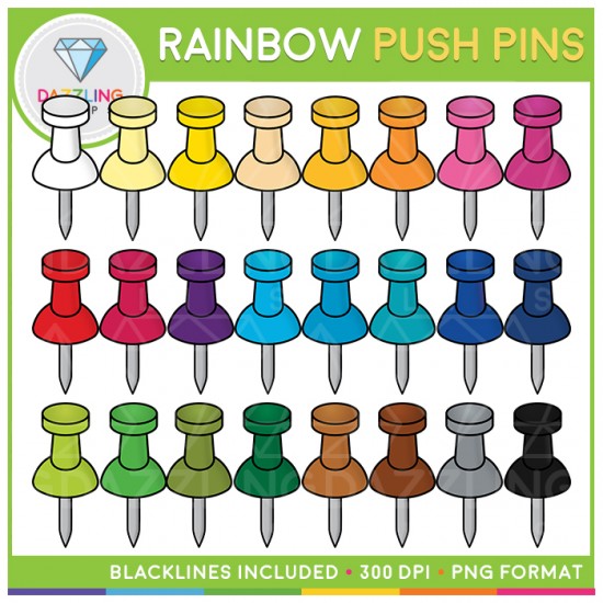 Rainbow Push Pins Clip Art