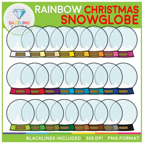Rainbow Christmas Snowglobes Clip Art