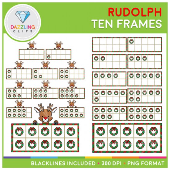 Rudolph the Red Nosed Reindeer Ten Frames Clip Art