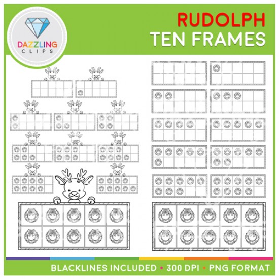 Rudolph the Red Nosed Reindeer Ten Frames Clip Art