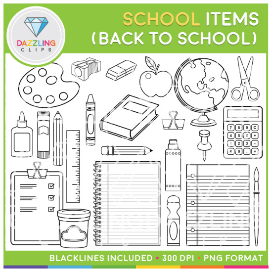 School Items Clip Art (Back to School)