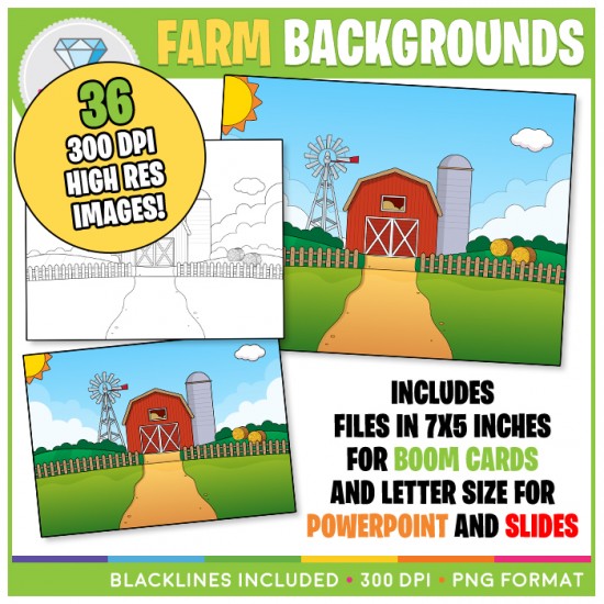 Farm Backgrounds Clip Art - For BOOM CARDS, POWERPOINT and GOOGLE SLIDES!