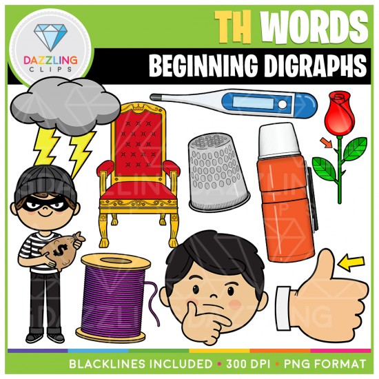 Beginning Digraphs TH Words Clip Art