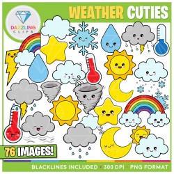 Weather Cuties Clipart - 76 Images! With and without faces - Color and B/W