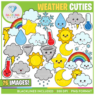 Weather Cuties Clipart - 76 Images! With and without faces - Color and B/W
