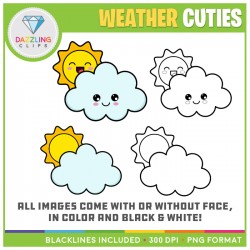 Weather Cuties Clipart - 76 Images! With and without faces - Color and B/W
